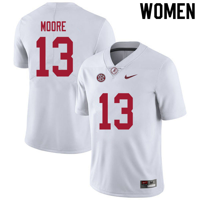 Women #13 Malachi Moore Alabama White Tide College Football Jerseys Sale-White